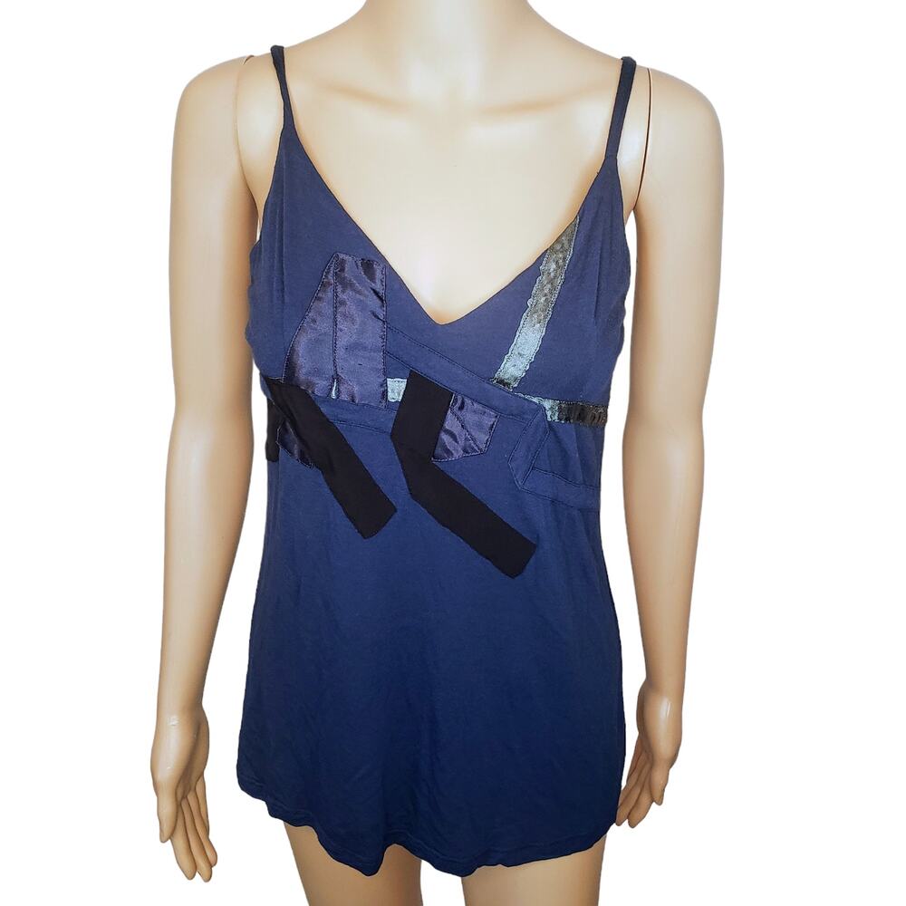 Ecote Blue Spring Summer Patchwork‎ Top Sleeveless Adjustable Straps M/S
